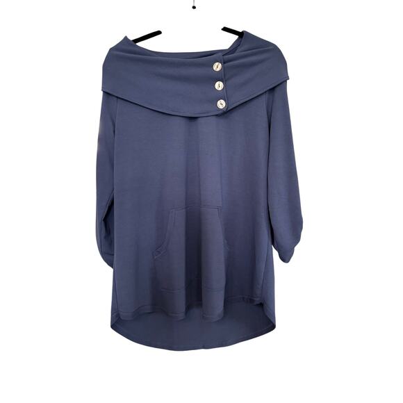 Soft Surroundings knit pullover cowl neck, tunic 3/4 sleeves pocket lagenlook - Picture 2 of 6